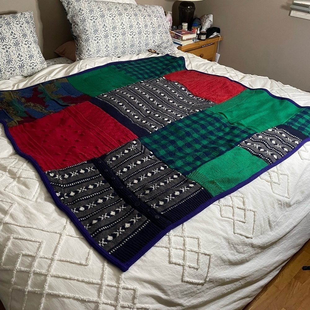 Vintage Handmade Sweater Square Knit Blanket